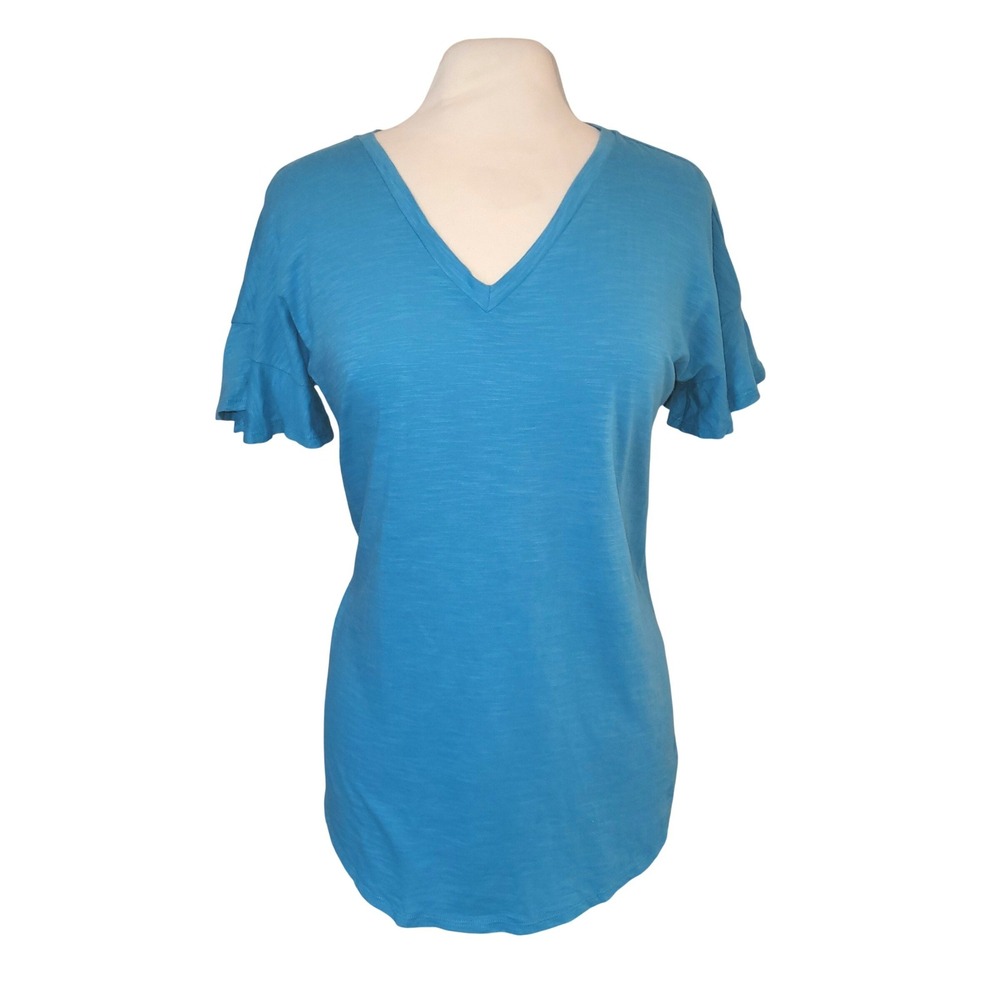 Matilda Jane 'Sit Back and Relax' Caribbean Blue Flutter Sleeve Boho Chic Tee S - Picture 2 of 9